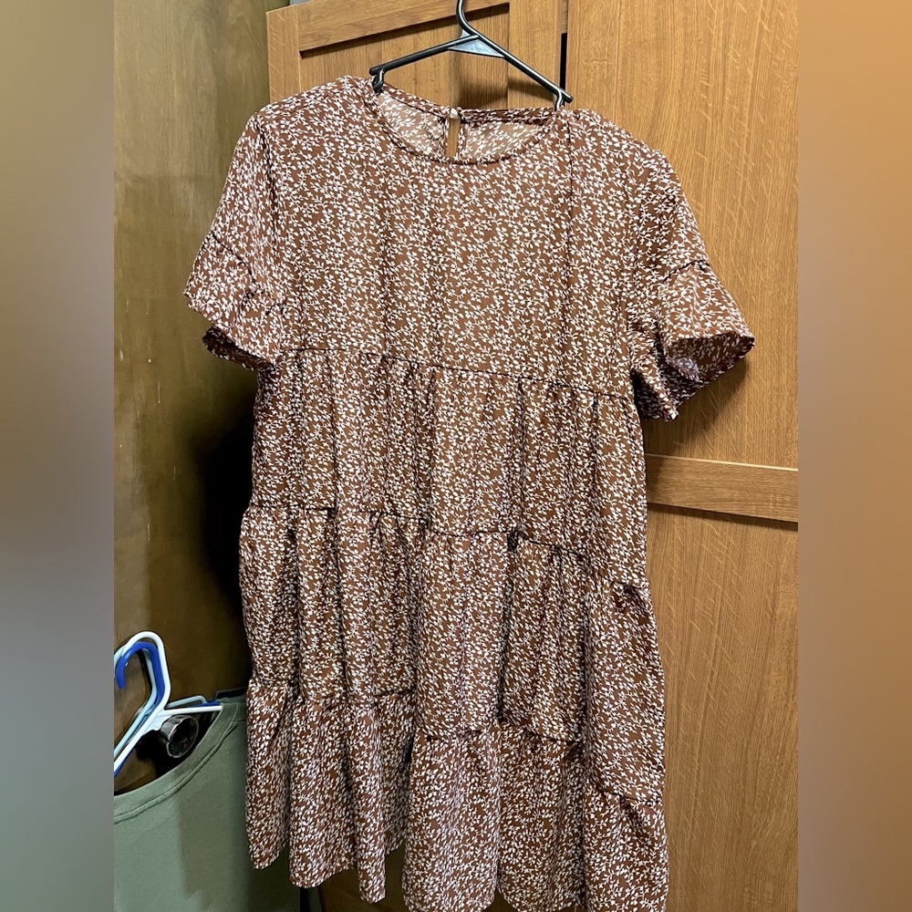 Brown Floral Tiered Dress